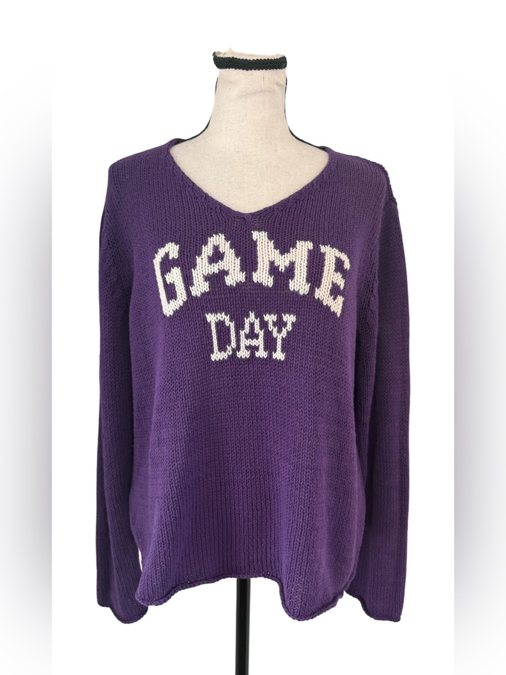 Wooden Ships Paola Buendia Purple Game Day Knit Sweater M/L Cotton Blend